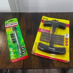 Slime Low Pressure Tire Gauge 1-20 PSI & Victor 7pc Tubeless Tire Repair Kit Set